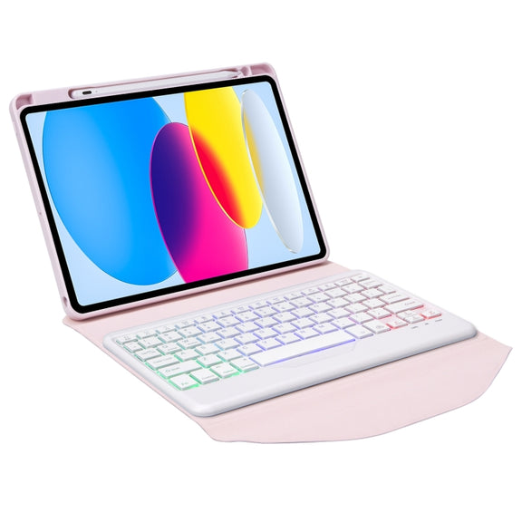 Z10BS For iPad 10th Gen 10.9 2022 / 11 2025 Pen Slot Backlight Bluetooth Keyboard Leather Tablet Case(Pink)