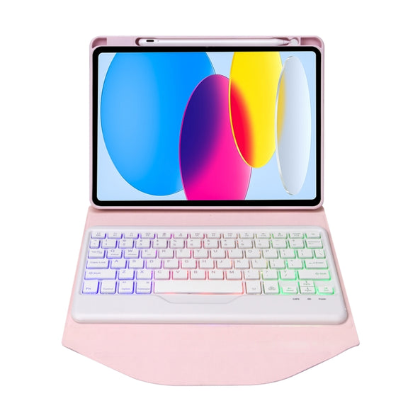 Z10BS For iPad 10th Gen 10.9 2022 / 11 2025 Pen Slot Backlight Bluetooth Keyboard Leather Tablet Case(Pink)