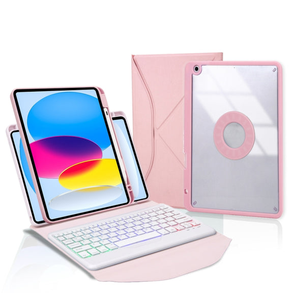 Z10BS For iPad 10th Gen 10.9 2022 / 11 2025 Pen Slot Backlight Bluetooth Keyboard Leather Tablet Case(Pink)