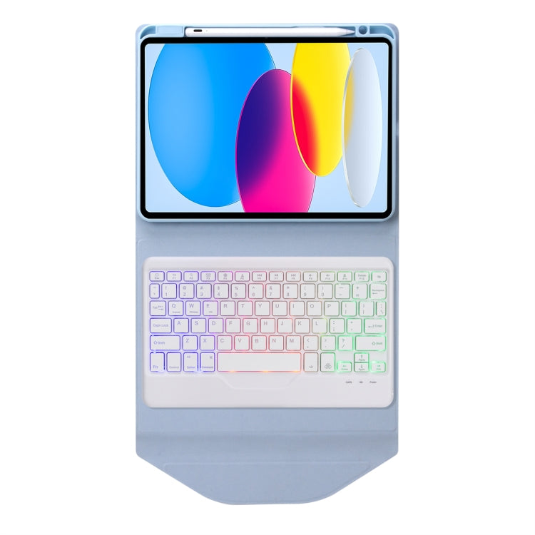 Z10BS For iPad 10th Gen 10.9 2022 / 11 2025 Pen Slot Backlight Bluetooth Keyboard Leather Tablet Case(Sky Blue) - free shipping - PMC TechLife - Order now!