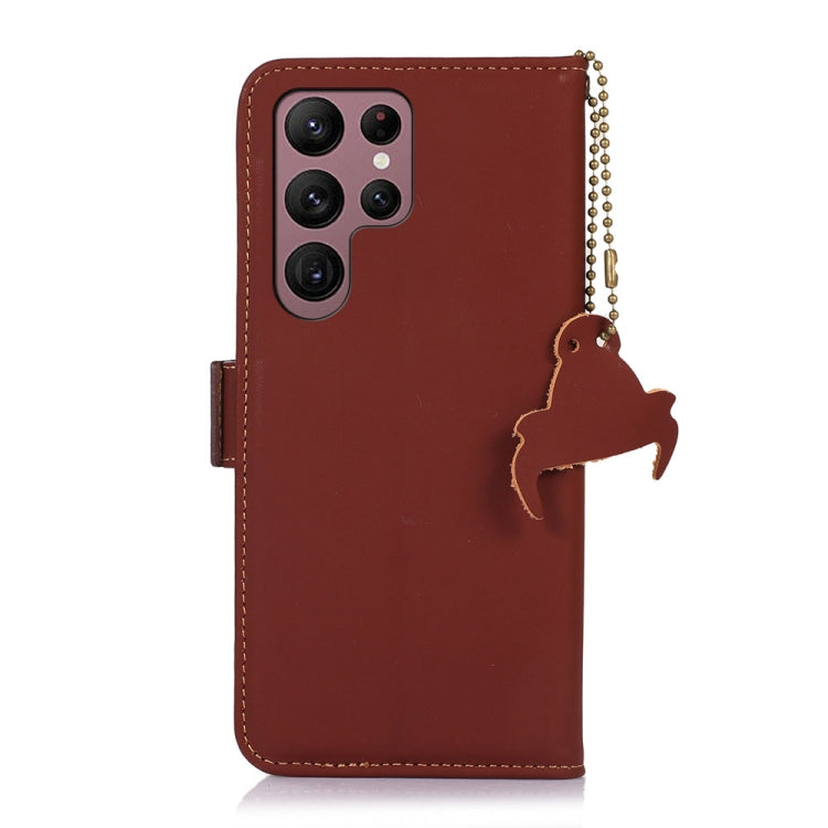 For Samsung Galaxy S24 Ultra 5G Genuine Leather Magnetic RFID Leather Phone Case(Coffee)