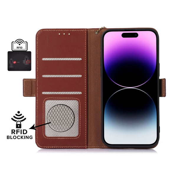 For Samsung Galaxy S24 Ultra 5G Genuine Leather Magnetic RFID Leather Phone Case(Coffee)