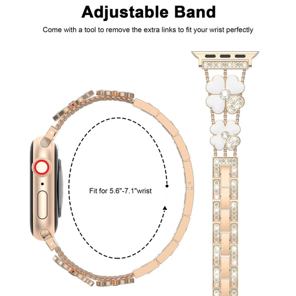 For Apple Watch SE 2023 40mm Petal Metal Diamond Watch Band(Rose Gold+White)