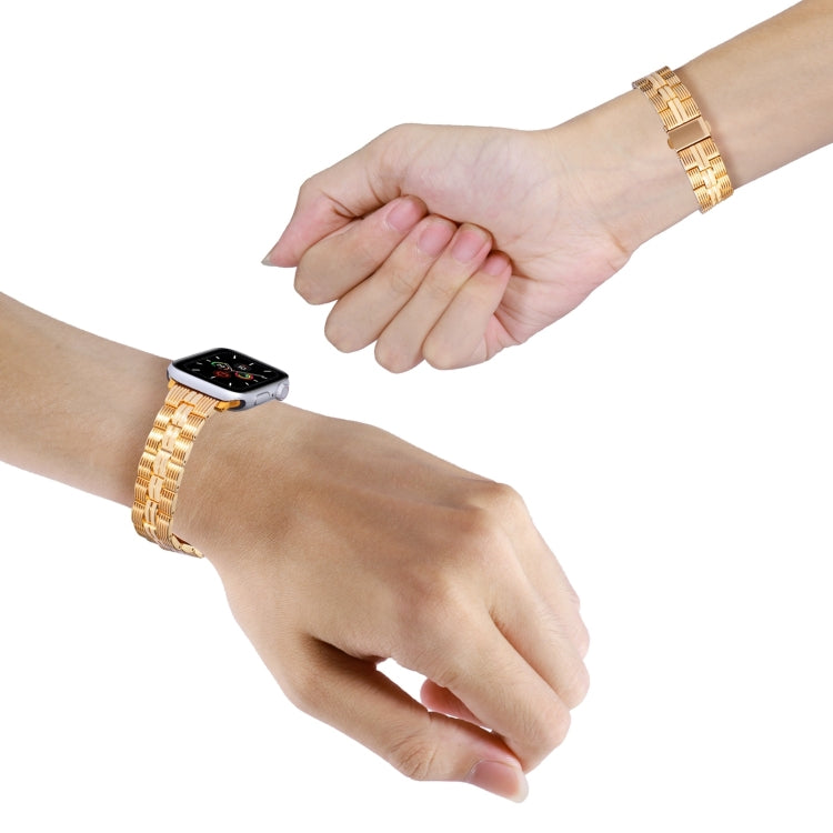 3-Beads Stripe Metal Watch Band For Apple Watch Ultra 2 49mm(Gold)