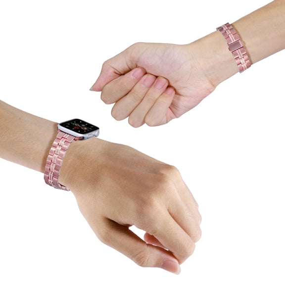 3-Beads Stripe Metal Watch Band For Apple Watch 9 41mm(Rose Pink)