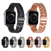 3-Beads Stripe Metal Watch Band For Apple Watch 9 45mm(Rose Pink)