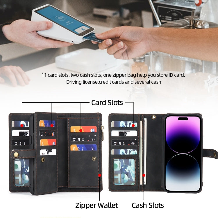 For iPhone 14 Pro Max Zipper Wallet Detachable MagSafe Leather Phone Case(Black) - iPhone 14 Pro Max Cases by PMC TechLife | Online Shopping South Africa | PMC TechLife
