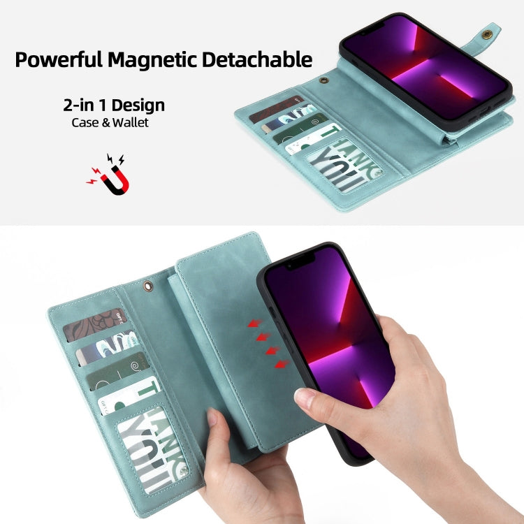 For iPhone 13 Pro Zipper Wallet Detachable MagSafe Leather Phone Case(Blue) - iPhone 13 Pro Cases by PMC TechLife | Online Shopping South Africa | PMC TechLife