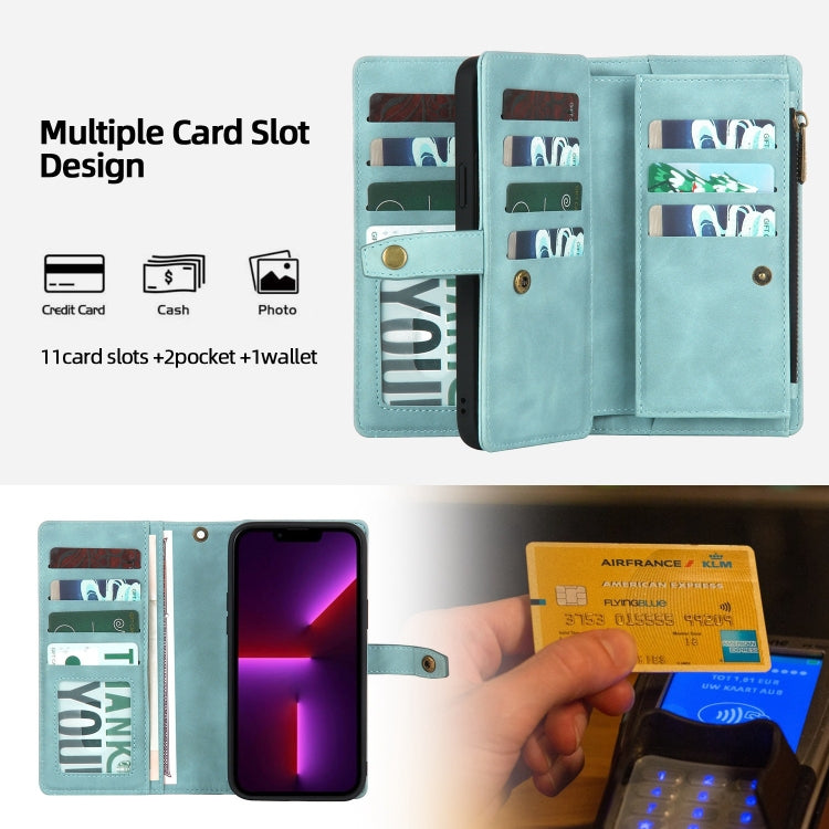 For iPhone 13 Pro Zipper Wallet Detachable MagSafe Leather Phone Case(Blue) - iPhone 13 Pro Cases by PMC TechLife | Online Shopping South Africa | PMC TechLife