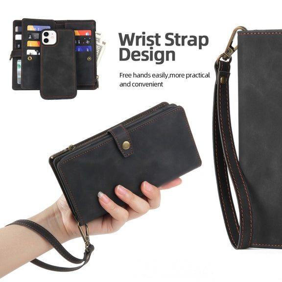 For iPhone 12 / 12 Pro Zipper Wallet Detachable MagSafe Leather Phone Case(Black)