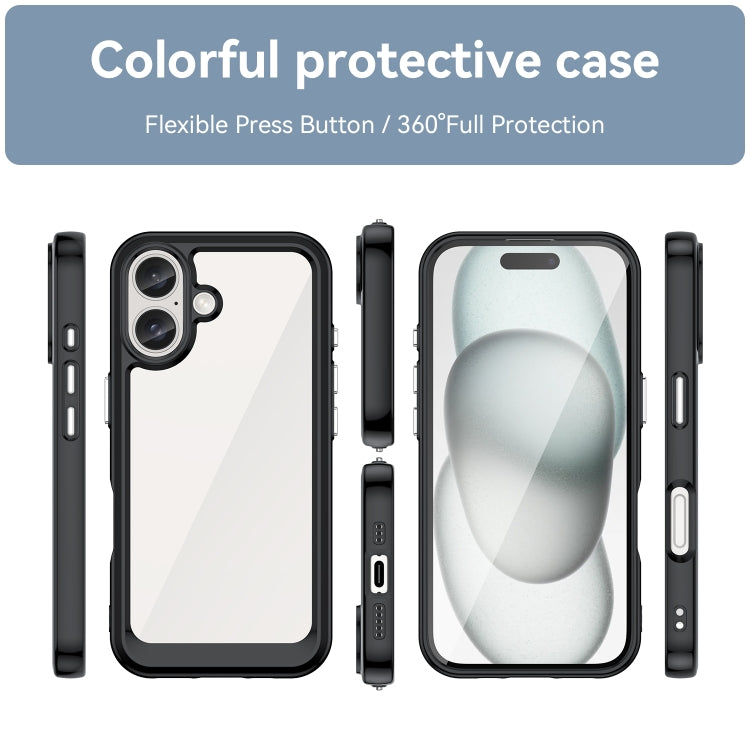 For iPhone 16 Plus Colorful Series Acrylic + TPU Phone Case(Black)