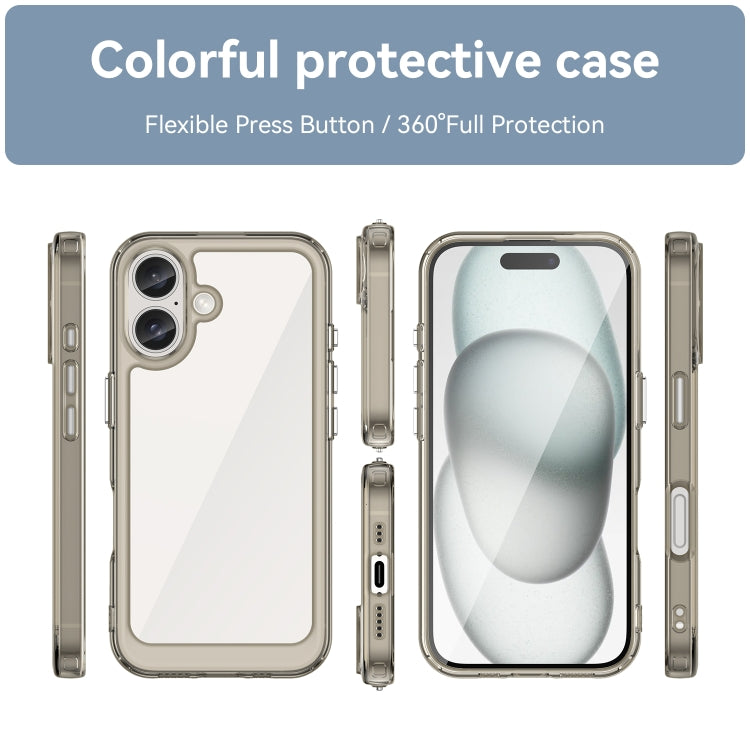 For iPhone 16 Colorful Series Acrylic + TPU Phone Case(Transparent Grey) - iPhone 16 Cases by PMC TechLife | Online Shopping South Africa | PMC TechLife | Buy Now Pay Later Mobicred