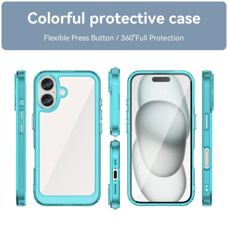 For iPhone 16 Colorful Series Acrylic + TPU Phone Case(Transparent Blue)