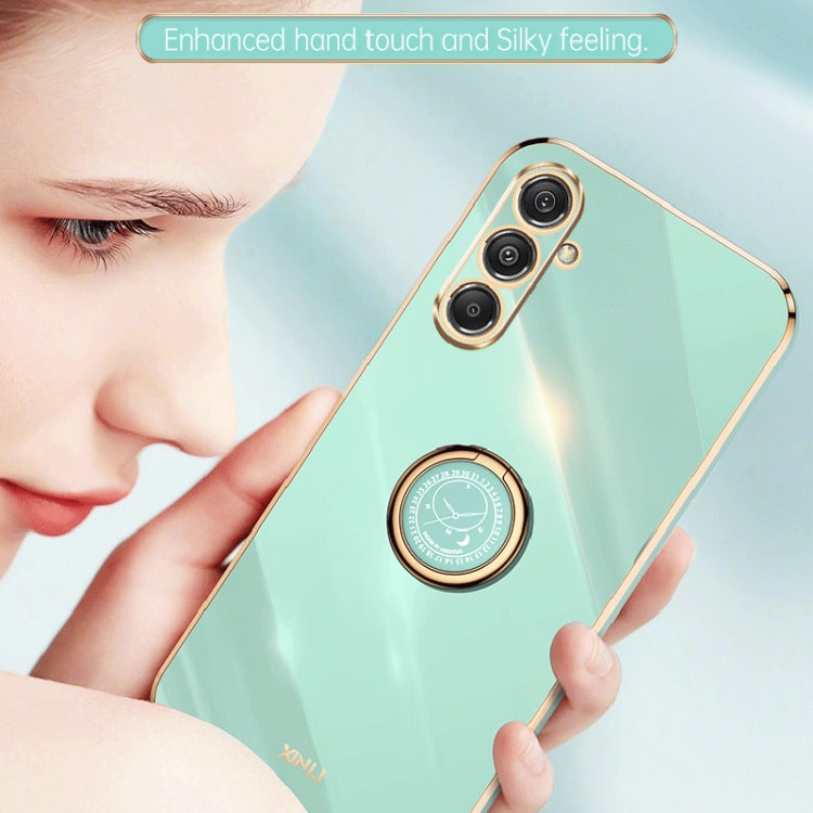 For Samsung Galaxy S23 FE 5G XINLI Straight Edge 6D Electroplate TPU Phone Case with Ring Holder(Pink)
