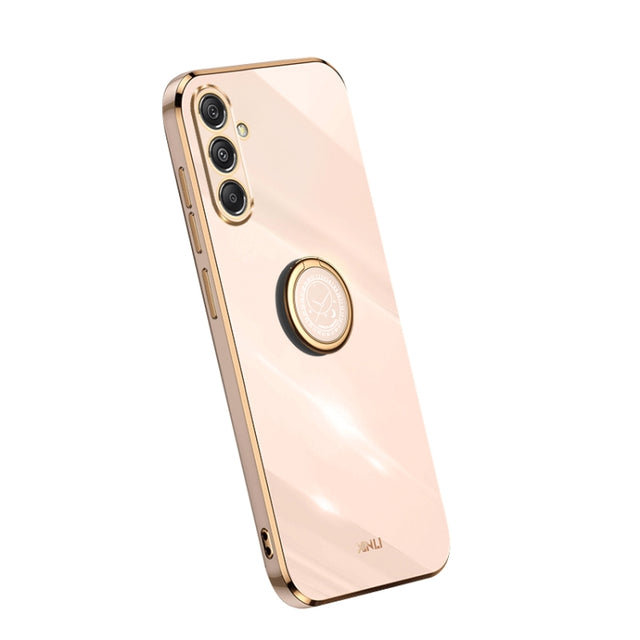 For Samsung Galaxy S23 FE 5G XINLI Straight Edge 6D Electroplate TPU Phone Case with Ring Holder(Pink)