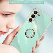 For Samsung Galaxy S24 5G XINLI Straight Edge 6D Electroplate TPU Phone Case with Ring Holder(Hawthrn Red)