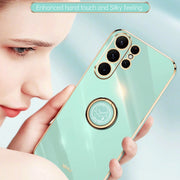 For Samsung Galaxy S24 Ultra 5G XINLI Straight Edge 6D Electroplate TPU Phone Case with Ring Holder(Black)