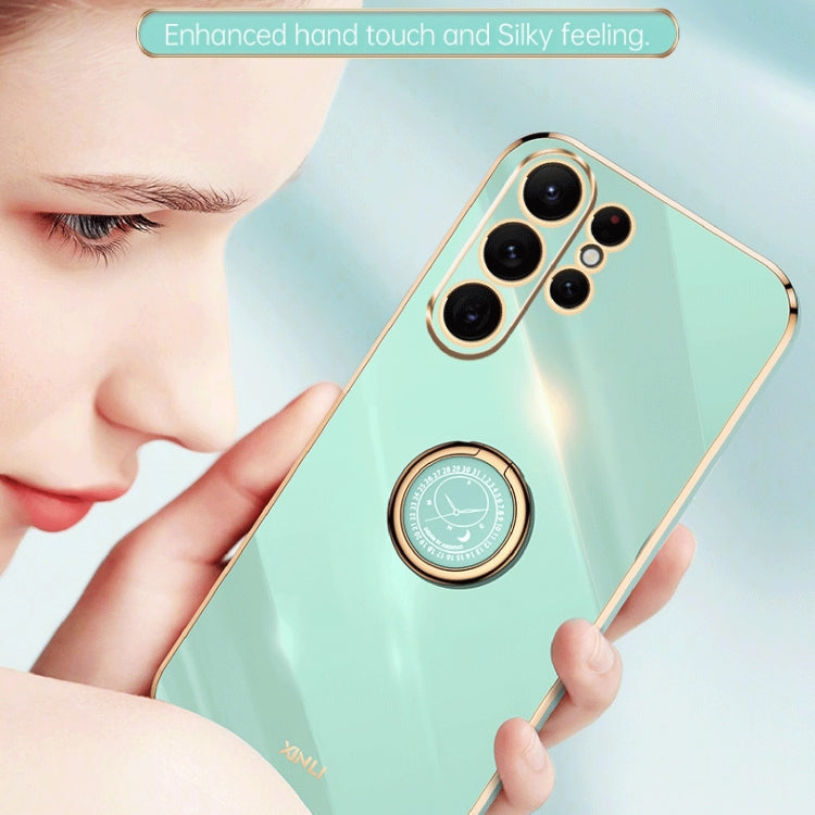 For Samsung Galaxy S24 Ultra 5G XINLI Straight Edge 6D Electroplate TPU Phone Case with Ring Holder(Black)