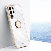 For Samsung Galaxy S24 Ultra 5G XINLI Straight Edge 6D Electroplate TPU Phone Case with Ring Holder(White)