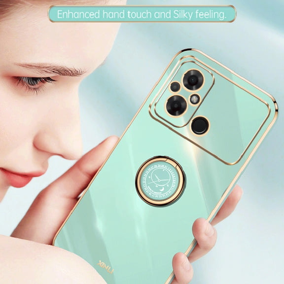For Xiaomi Poco C55 4G XINLI Straight Edge 6D Electroplate TPU Phone Case with Ring Holder(Black)