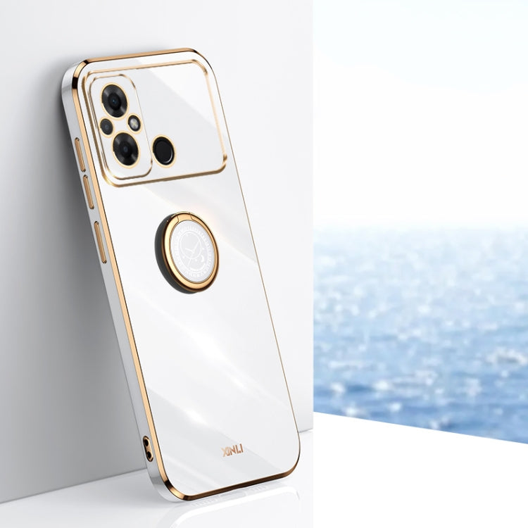 For Xiaomi Poco C55 4G XINLI Straight Edge 6D Electroplate TPU Phone Case with Ring Holder(White) - Xiaomi Cases by XINLI | Online Shopping South Africa | PMC TechLife | Buy Now Pay Later Mobicred