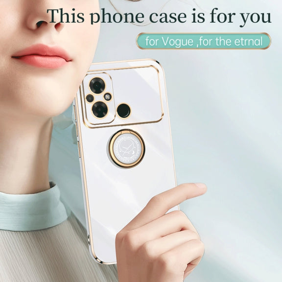 For Xiaomi Poco C55 4G XINLI Straight Edge 6D Electroplate TPU Phone Case with Ring Holder(White)