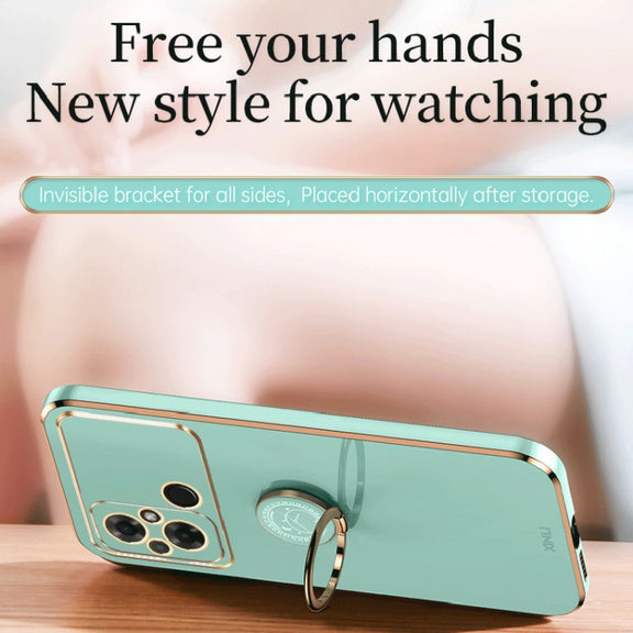 For Xiaomi Poco C55 4G XINLI Straight Edge 6D Electroplate TPU Phone Case with Ring Holder(White)