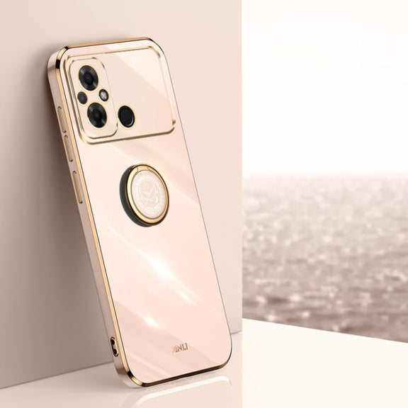 For Xiaomi Poco C55 4G XINLI Straight Edge 6D Electroplate TPU Phone Case with Ring Holder(Pink)