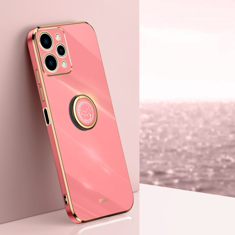 For Xiaomi Redmi 12 4G XINLI Straight Edge 6D Electroplate TPU Phone Case with Ring Holder(Hawthorn Red) - Xiaomi Cases by XINLI | Online Shopping South Africa | PMC TechLife | Buy Now Pay Later Mobicred