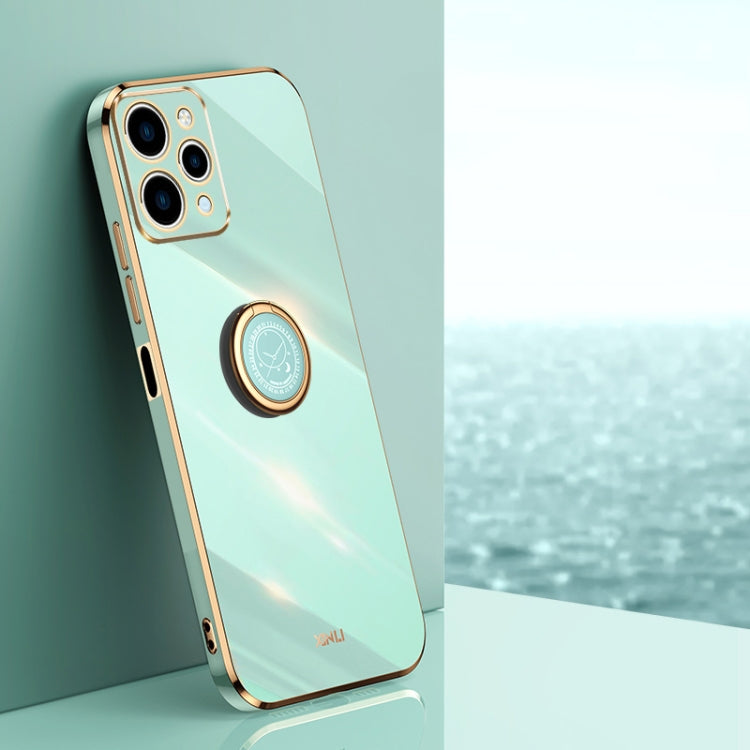 For Xiaomi Redmi 12 4G XINLI Straight Edge 6D Electroplate TPU Phone Case with Ring Holder(Mint Green) - Xiaomi Cases by XINLI | Online Shopping South Africa | PMC TechLife | Buy Now Pay Later Mobicred