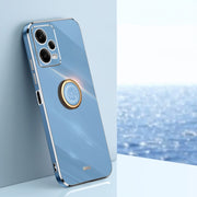 For Xiaomi Redmi Note 12 5G Global XINLI Straight Edge 6D Electroplate TPU Phone Case with Ring Holder(Celestial Blue)