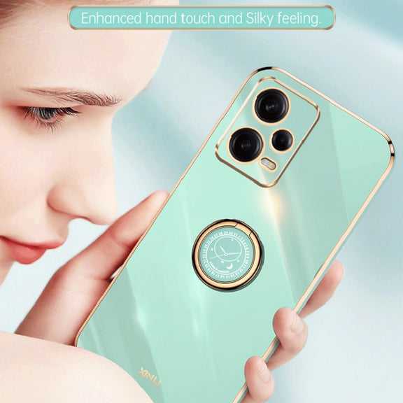 For Xiaomi Redmi Note 12 5G Global XINLI Straight Edge 6D Electroplate TPU Phone Case with Ring Holder(Celestial Blue)