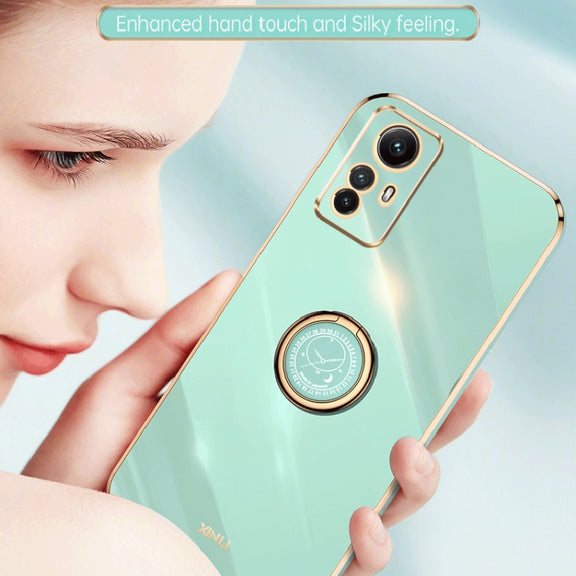 For Xiaomi Redmi Note 12S 4G XINLI Straight Edge 6D Electroplate TPU Phone Case with Ring Holder(Celestial Blue)
