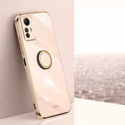 For Xiaomi Redmi Note 12S 4G XINLI Straight Edge 6D Electroplate TPU Phone Case with Ring Holder(Pink)
