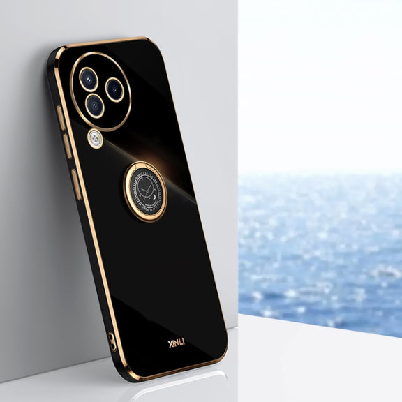 For Xiaomi Civi 3 5G XINLI Straight Edge 6D Electroplate TPU Phone Case with Ring Holder(Black)