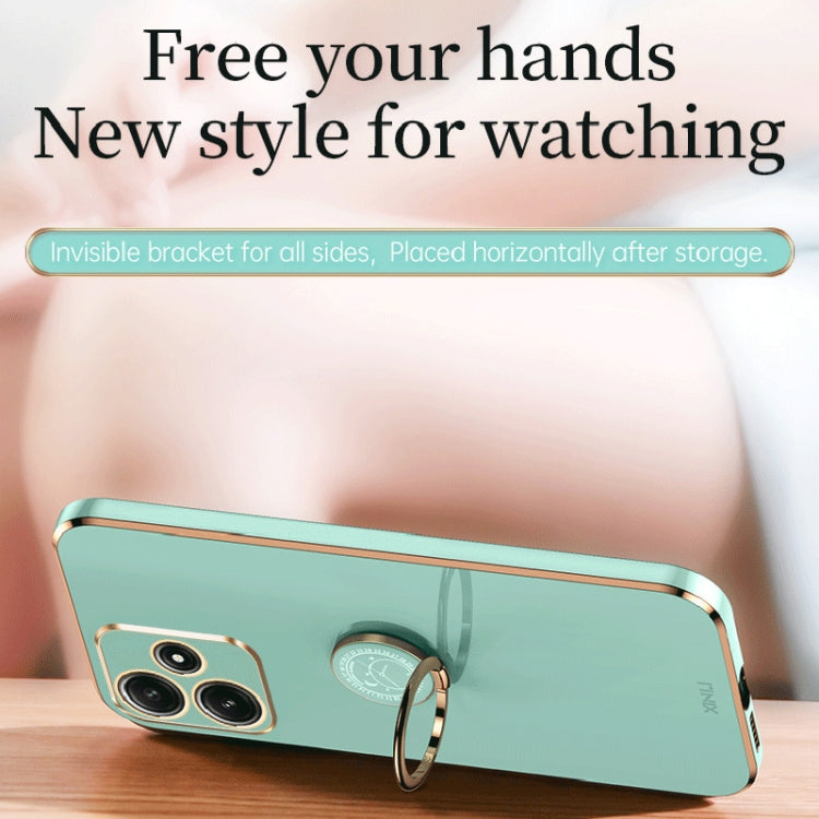 For Xiaomi Redmi Note 12R XINLI Straight Edge 6D Electroplate TPU Phone Case with Ring Holder(Mint Green) - Xiaomi Cases by XINLI | Online Shopping South Africa | PMC TechLife | Buy Now Pay Later Mobicred