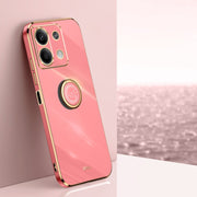 For Xiaomi Redmi Note 13 5G XINLI Straight Edge 6D Electroplate TPU Phone Case with Ring Holder(Hawthorn Red)