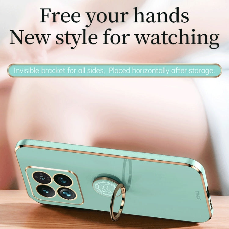 For Xiaomi 14 XINLI Straight Edge 6D Electroplate TPU Phone Case with Ring Holder(White) - 14 Cases by XINLI | Online Shopping South Africa | PMC TechLife | Buy Now Pay Later Mobicred