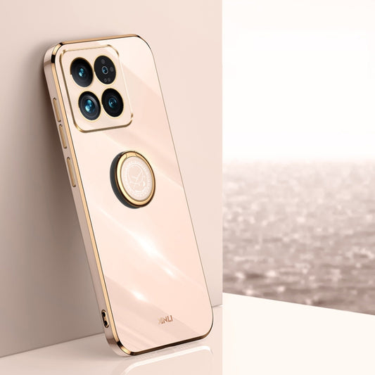 For Xiaomi 14 XINLI Straight Edge 6D Electroplate TPU Phone Case with Ring Holder(Pink) - free shipping - PMC Jewellery - Order now!