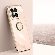 For Xiaomi 14 XINLI Straight Edge 6D Electroplate TPU Phone Case with Ring Holder(Pink)