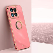 For Xiaomi 14 Pro XINLI Straight Edge 6D Electroplate TPU Phone Case with Ring Holder(Hawthorn Red)