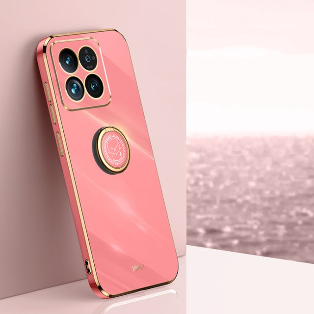 For Xiaomi 14 Pro XINLI Straight Edge 6D Electroplate TPU Phone Case with Ring Holder(Hawthorn Red)