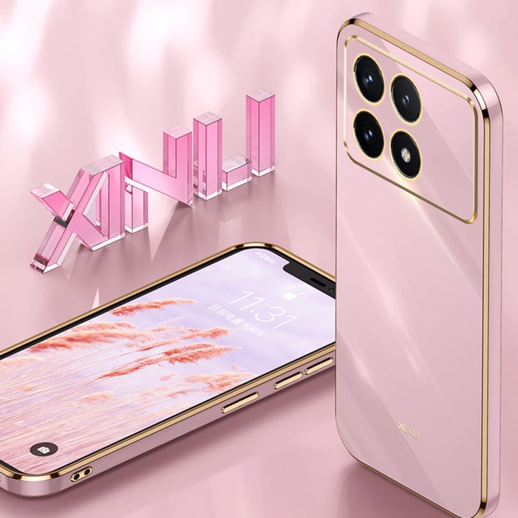 For Xiaomi Redmi K70E XINLI Straight Edge 6D Electroplate TPU Phone Case with Ring Holder(Pink)