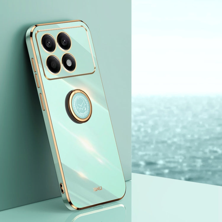 For Xiaomi Redmi K70E XINLI Straight Edge 6D Electroplate TPU Phone Case with Ring Holder(Mint Green) - K70E Cases by XINLI | Online Shopping South Africa | PMC TechLife | Buy Now Pay Later Mobicred