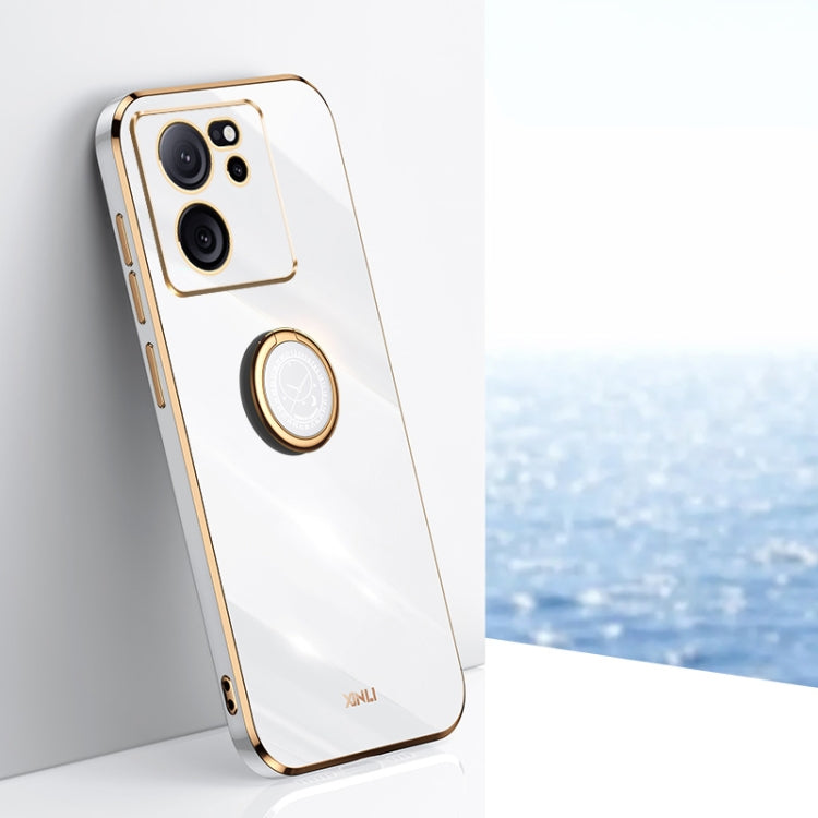 For Xiaomi Redmi K60 Ultra / Mi 13T XINLI Straight Edge 6D Electroplate TPU Phone Case with Ring Holder(White) - Redmi K60 Ultra Cases by XINLI | Online Shopping South Africa | PMC TechLife | Buy Now Pay Later Mobicred