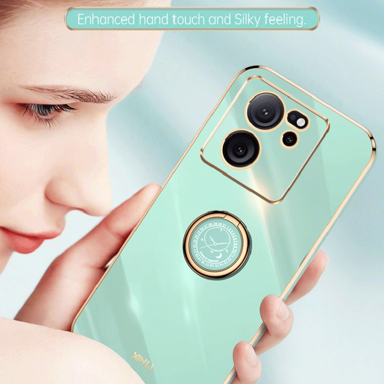 For Xiaomi Redmi K60 Ultra / Mi 13T XINLI Straight Edge 6D Electroplate TPU Phone Case with Ring Holder(Pink) - Redmi K60 Ultra Cases by XINLI | Online Shopping South Africa | PMC TechLife | Buy Now Pay Later Mobicred