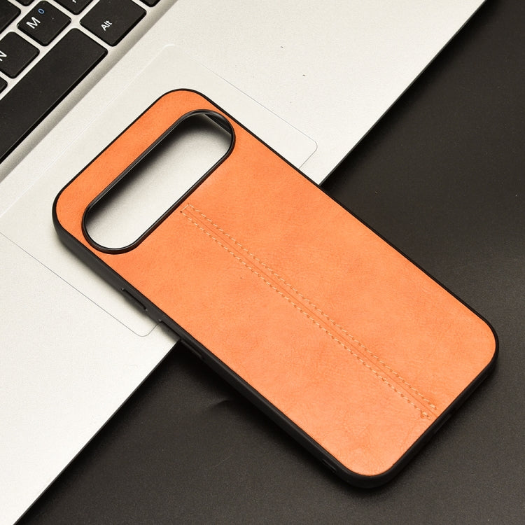 For Google Pixel 9 Pro Sewing Cow Pattern Skin PC + PU + TPU Phone Case(Orange)