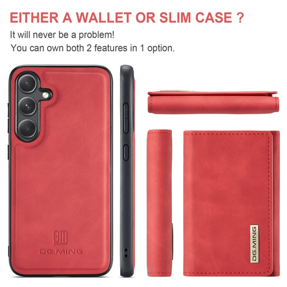 For Samsung Galaxy S24 5G DG.MING M1 Series 3-Fold Multi Card Wallet + Magnetic Phone Case(Red)