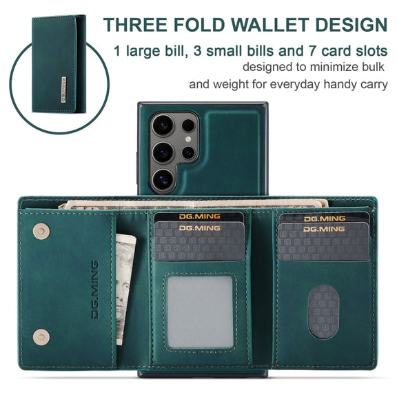 For Samsung Galaxy S24 Ultra 5G DG.MING M1 Series 3-Fold Multi Card Wallet + Magnetic Phone Case(Green)