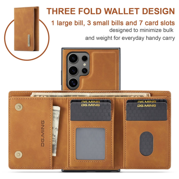 For Samsung Galaxy S24 Ultra 5G DG.MING M1 Series 3-Fold Multi Card Wallet + Magnetic Phone Case(Brown)